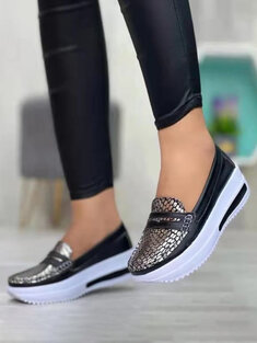 Women's Comfortable Causal Round Toe Large Size Slip On Platform Sneakers