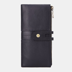 Men Genuine Leather Casual Long Zipper Wallet