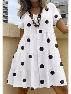 Dot Print Button Front Dress-144782