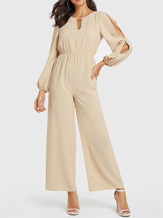 Solid Color Hollow Casual Jumpsuit-829