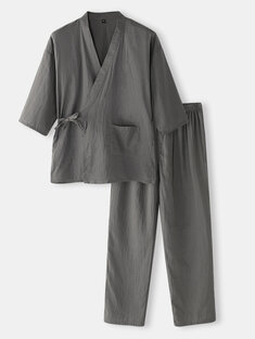 Solid 3/4 Sleeve Kimono Home Pajamas-10494