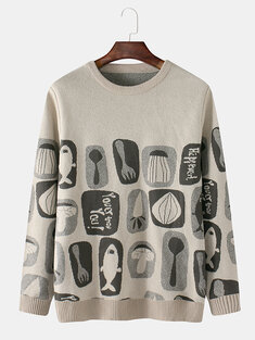 Vintage Spoon Pattern Cotton Sweater-10329