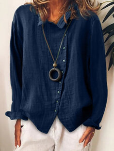 Button Lapel Solid Casual Shirt-14