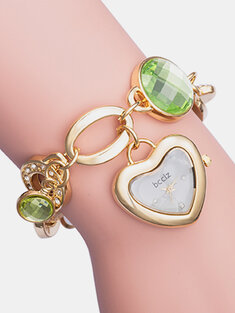 نساء لطيفات بسيطة Watch أشابة حزام جوهرة الماس على شكل قلب سوار كوارتز Watch-18809