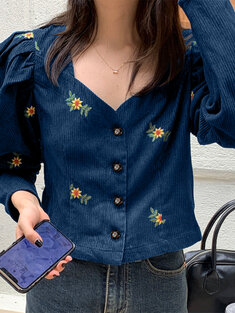 Corduroy Floral Embroidery Jacket