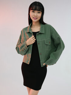Solid Button Pocket Casual Jacket