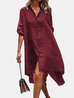 Solid Color Button Casual Dress-144920