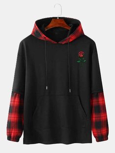 Floral Print Check Stitching Hoodies