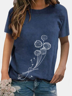 Floral Printed O-Neck T-shirt-3273