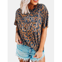 Leopard Letter Print T-shirt-3185