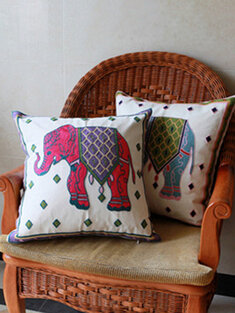 كيس وسادة على شكل فيل هندي مطرز ، أكياس وسادات مزخرفة ، غطاء وسادة مربع 45 * 45 سنتيمتر
