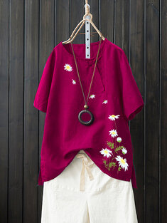 Daisy Flower Embroidery Shirt-3229