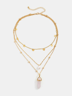 1 Pcs Alloy Vintage Faux Crystal Pendant Geometric Sequin Tassel Necklace