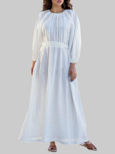 Solid Color A-Line Cotton Dress-144817