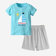 Boy's Ship Print Pajama Set For 6-11Y