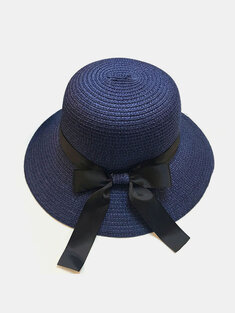 Women's Straw Outdoor Travel Seaside Sunshade Foldable Bowknot Decor Beach Hat Bucket Hat