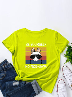 Cartoon Animal Slogan Print T-shirt-3303