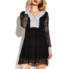 Sexy Lace See-through V-neck Long Sleeve Mini Dress For Women-144801