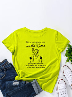 Cartoon Alpaca Letters Print T-shirt-3320