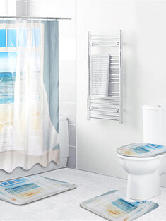 4PCS Bathroom Window Shower Curtain Set