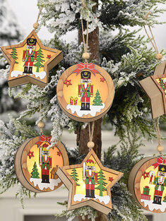 1Pc Christmas Ornament Lighted Wooden Walnut Soldier Pendant Small Tree Pendant Pendant