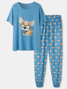 Plus Size Cartoon Dog Print Pajamas