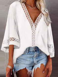 Solid Lace Stitch Loose Blouse-112