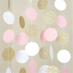 Pink White & Gold Glitter Circle Polka Dots Paper Garland Ba-136268