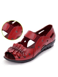 Peep Toe Leather Hollow Out Sandals