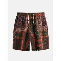 Ethnic Style Printed Loose Straight Shorts