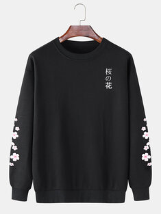 Japanese Character Floral Print Sweatshirts