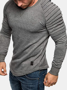 Solid Color Pleated Shoulder Sweatshirt