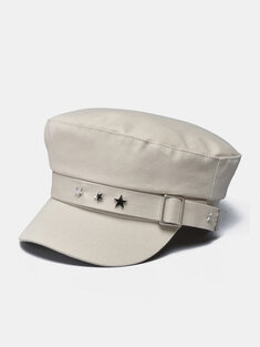 Women's Faux Leather Outdoor Retro Casual Octagon Hat Beret Flat Cap