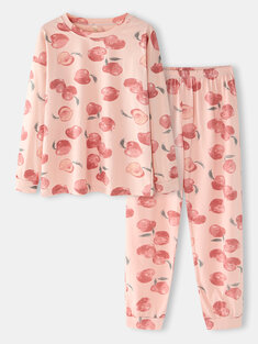 Cute Peach Fruit Print Pajamas Sets