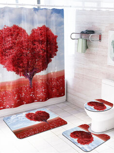 Heart Tree Waterproof Bathroom Shower Curtain Panel Floor Mat Toilet Seat Cover