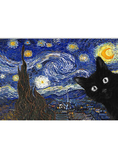 Sky And Black Cat Unframed Oil Painting Canvas Mysterious Wall Art Living Room Home Decor