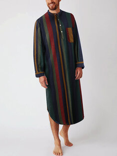 Multi Color Striped Button Up Length Robes-10444