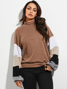 Contrast Color Mock Neck Sweatshirt
