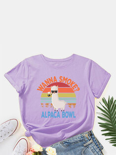 Stripe Cartoon Animal Letters T-shirt-3305