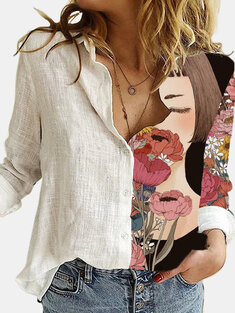 Girl Flower Printed Patchwork Blouse-54