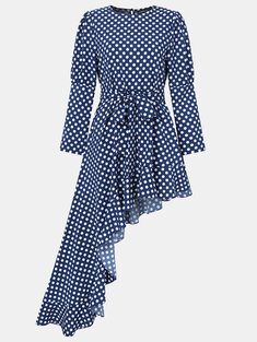 Asymmetrical Dot Print Dress