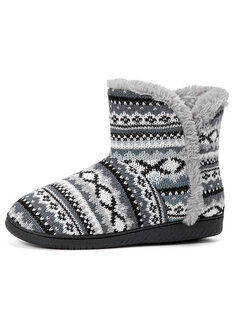 Large Size Winter Women Comfy Indoor Warm Cotton Grey Printed Knitted Home Boots