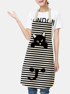 Black Cat Striped Pattern Cleaning Colorful Aprons Home Cooking Kitchen Apron Cook Wear Cotton Linen Adult Bibs