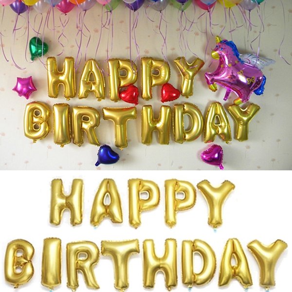16 pouces feuille d'or Alphabet ballons lettres joyeux anniversaire décor de fête
