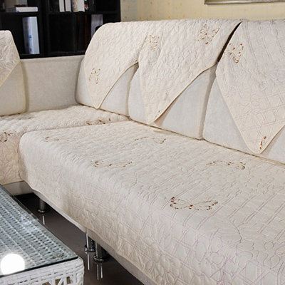 Almofada de sofá bordada acolchoada de algodão. Couché para sofás e encosto Toalha Almofada de assento para móveis