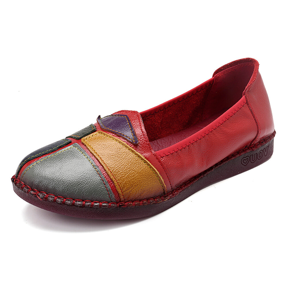 Retro Leather Splicing Slip On Lazy Casual Flat Loafers