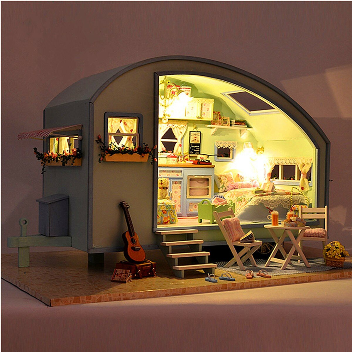 

Cuteroom DIY Wooden Dollhouse Miniature Kit Doll house LED+Music+Voice Control