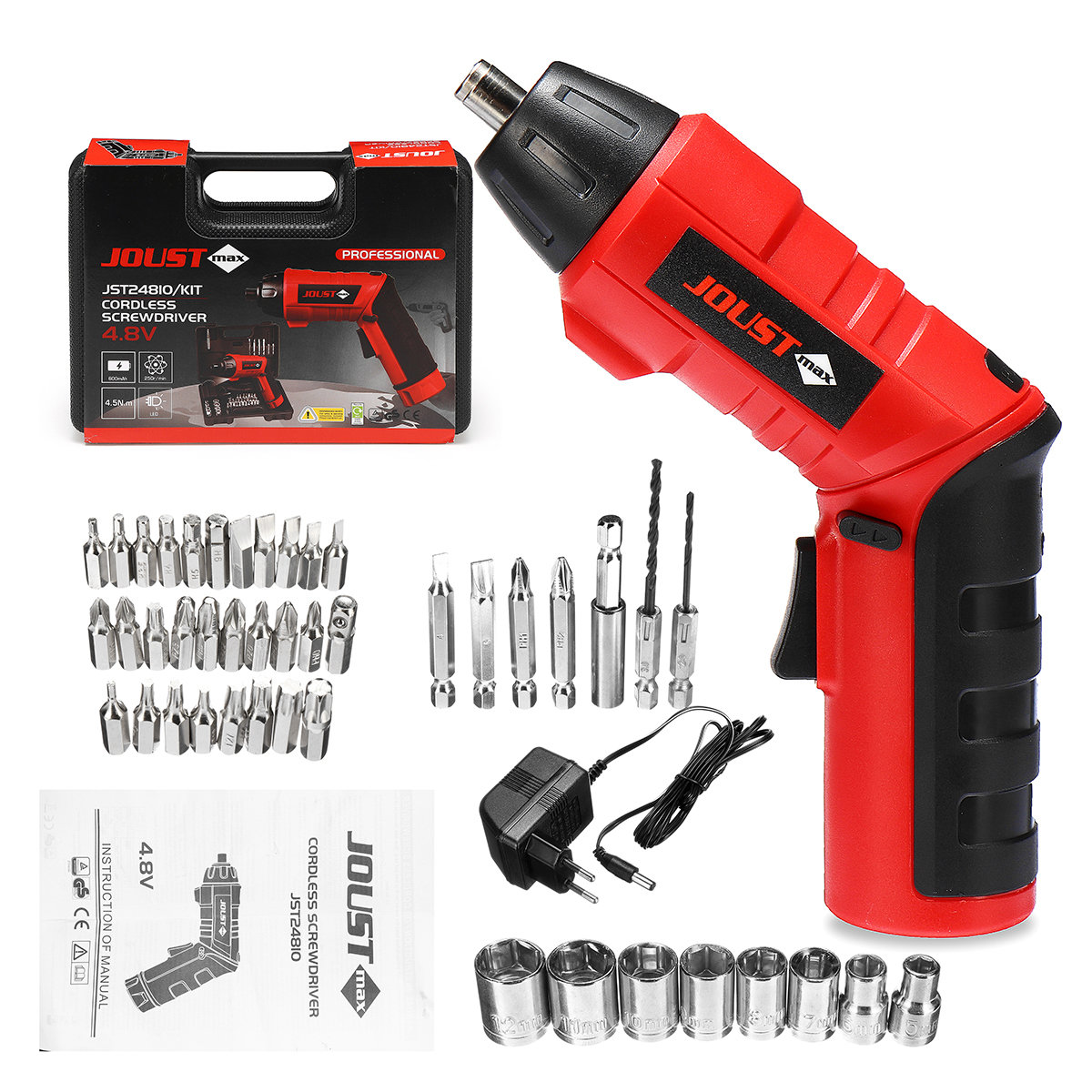 45 In 1 Kit 4.8V Cordless Electric Screwdriver Power Drills Tool Bit Set with Charger/Case