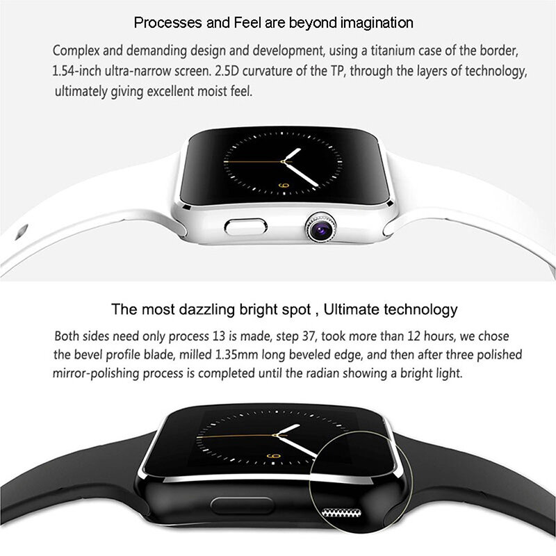 BAKEEY X6 Curved HD Camera SIM Card Call Sleep Monitor Built-in Apps Smart Watch for IOS Android