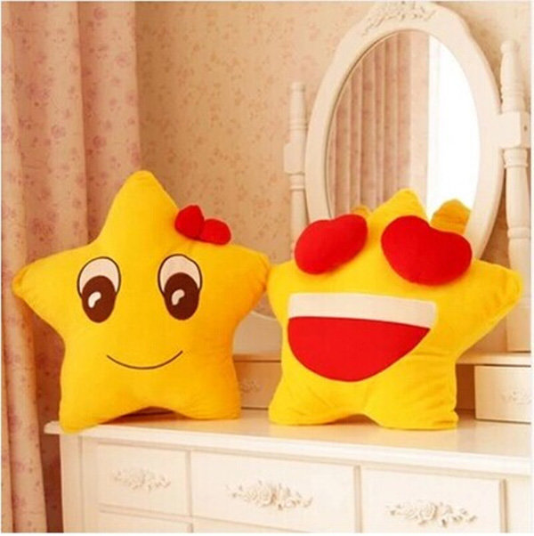 Divertido Cute Lovers Yellow Star Throw Pillow Expresión Soft Sofá de felpa Coche Cojín de oficina